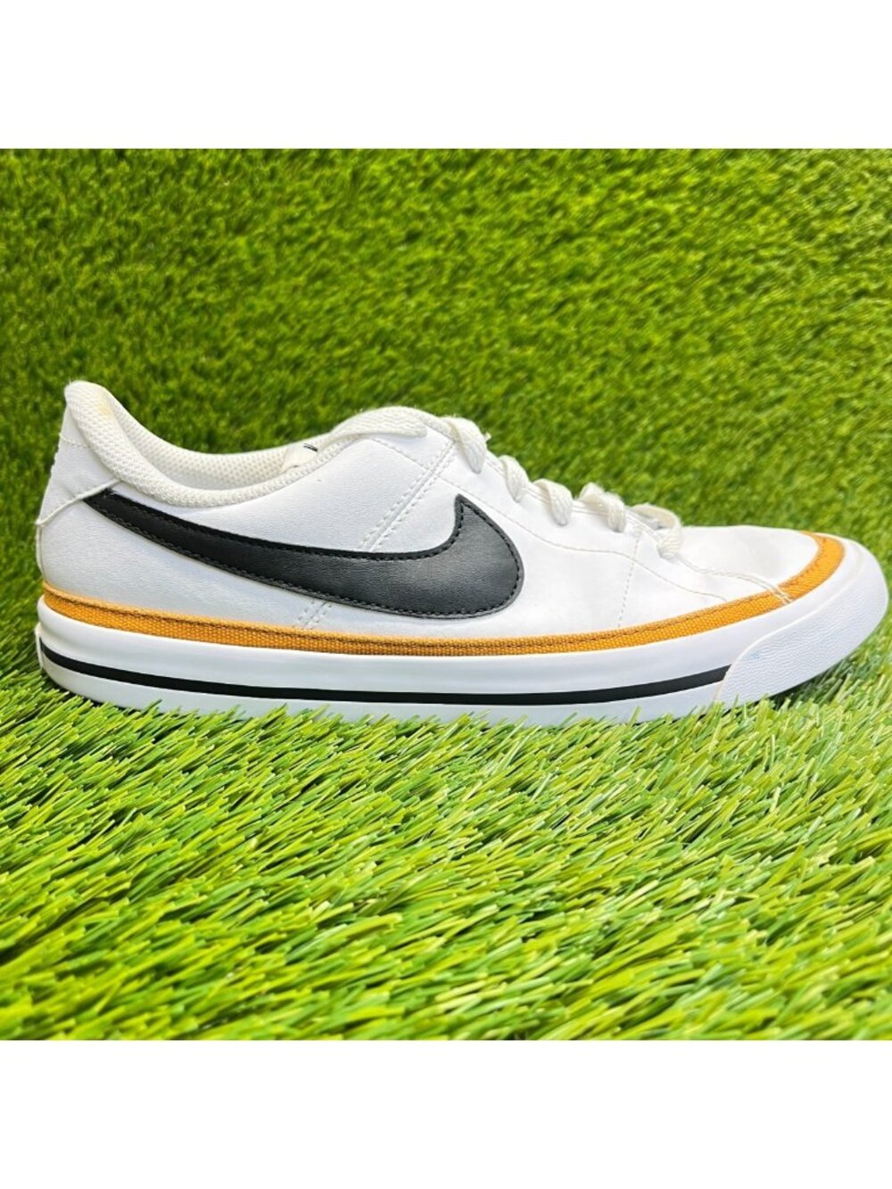Nike Court Legacy Low Boys Size 7Y White Black Athletic Leather Shoes Sneakers